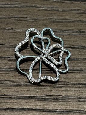 WS 925 Sterling Silver CZ Four Leaf Clover Heart Pendant 9.9g Large Statement